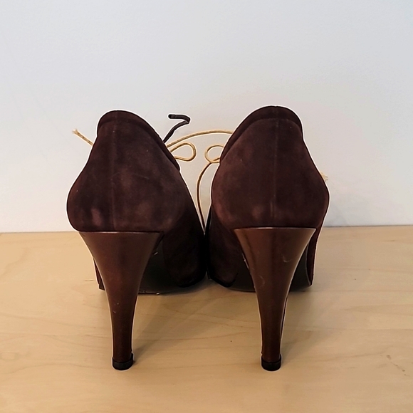 CELIN Brown Leather/Suede Vintage Heels    Ankle Booties Size 37.5 - Picture 4 of 8